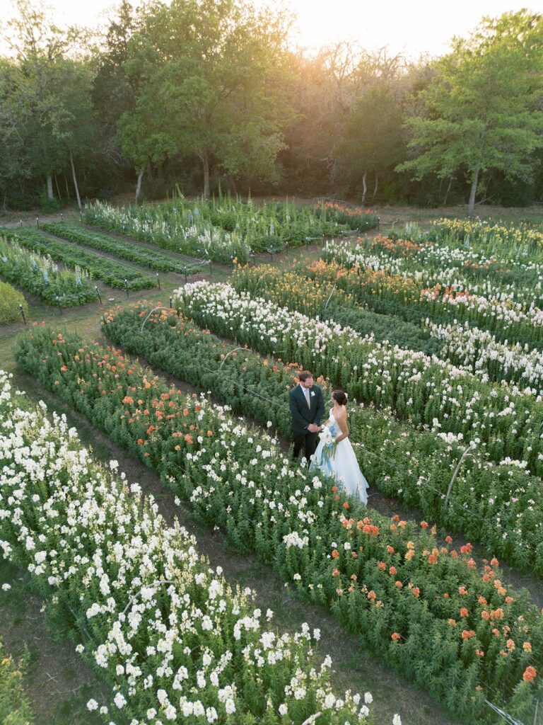 Locally grown wedding flowers at Grand Lady Floral's half-acre farm in Austin, Texas.
