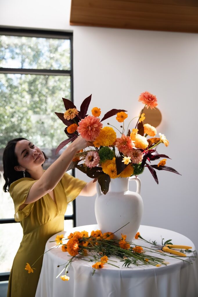 Wedding florist in Austin designing with locally grown flowers at Grand Lady Floral.